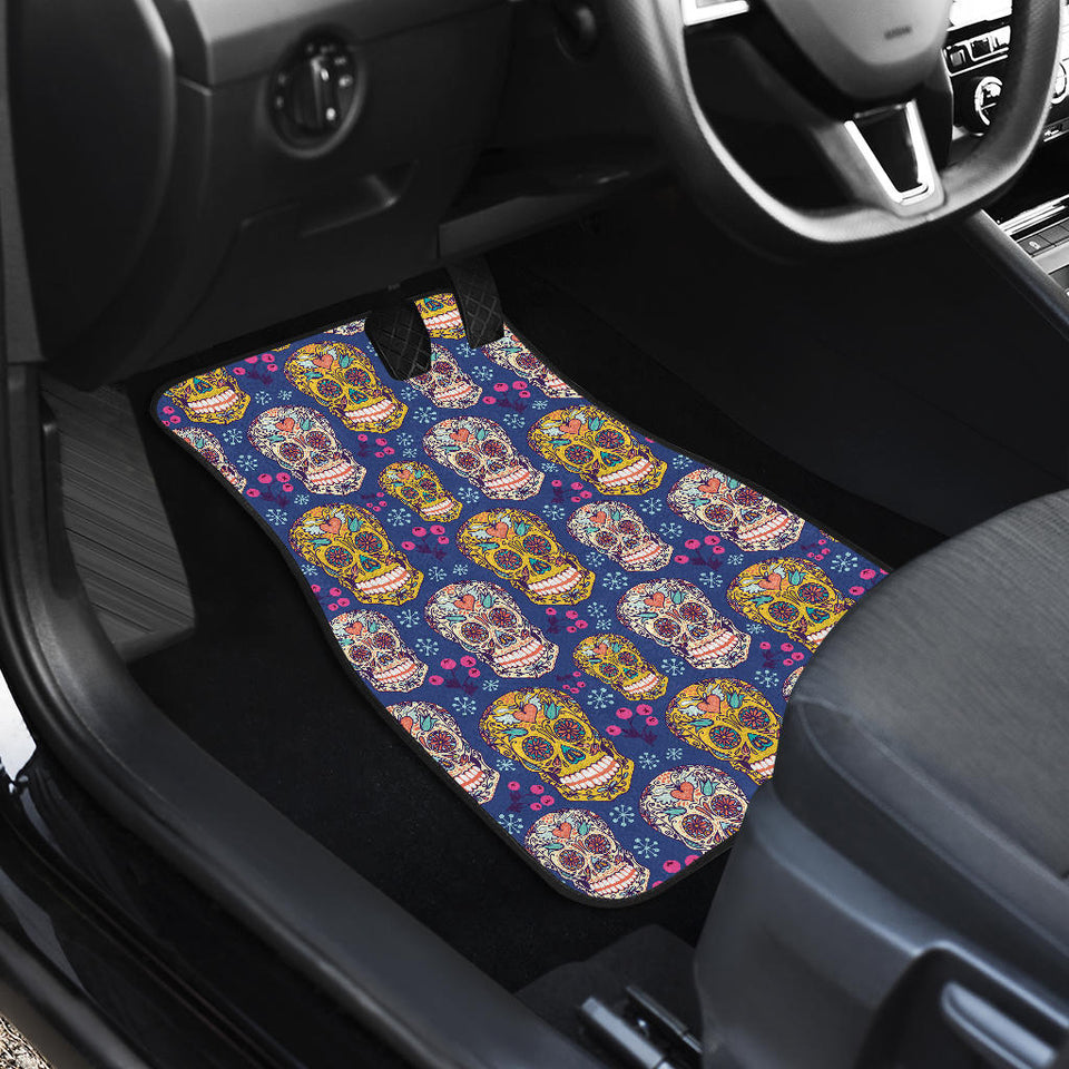 Sugar Skull Flower Pattern Front Car Mats
