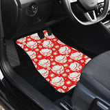 Cute Maneki Neko Lucky Cat Red Background Front Car Mats