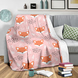 Cute Fox Pattern Pink Background Premium Blanket