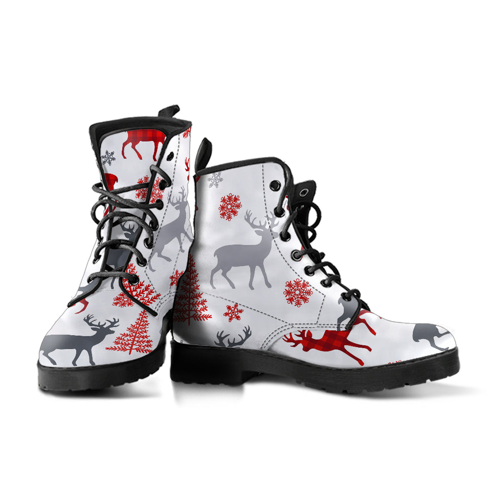 Deer Tree Snowflakes Chrismas Pattern Leather Boots