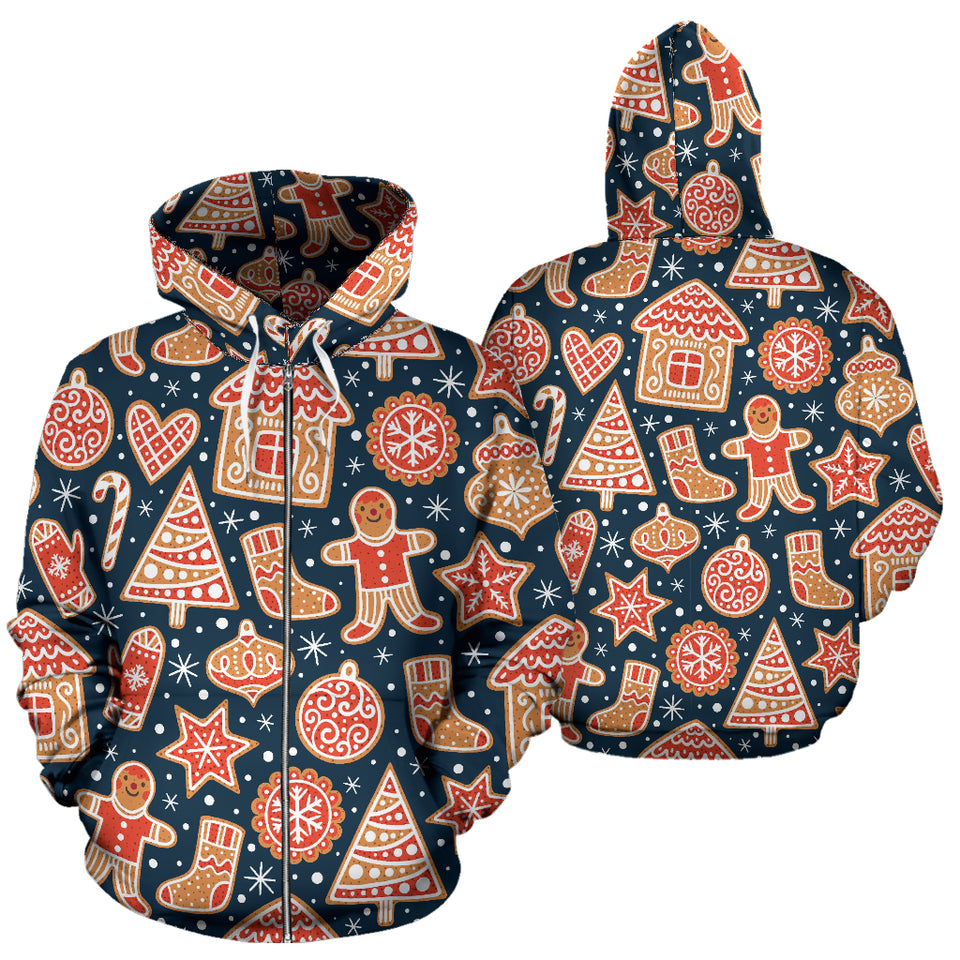 Christmas Gingerbread Cookie Pattern Zip Up Hoodie