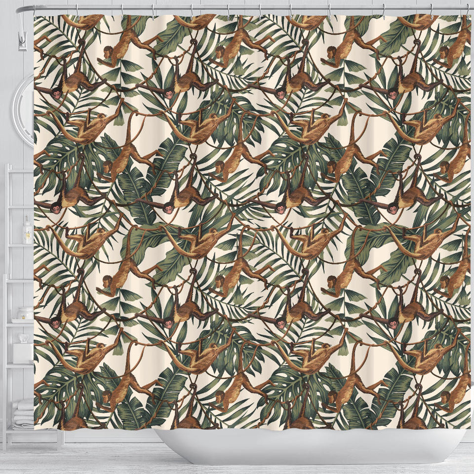 Monkey Tropical Leaves Background Shower Curtain Fulfilled In US