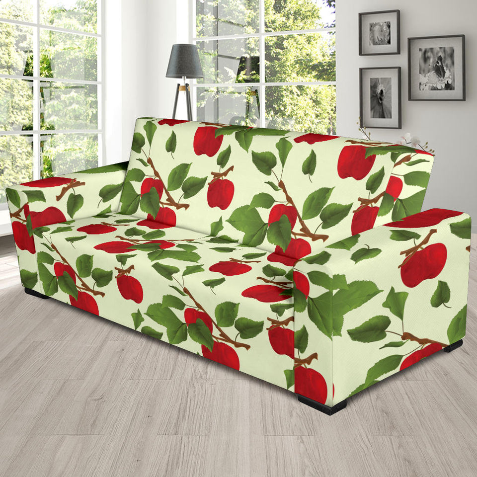 Red Apples Leaves Pattern Sofa Slipcover
