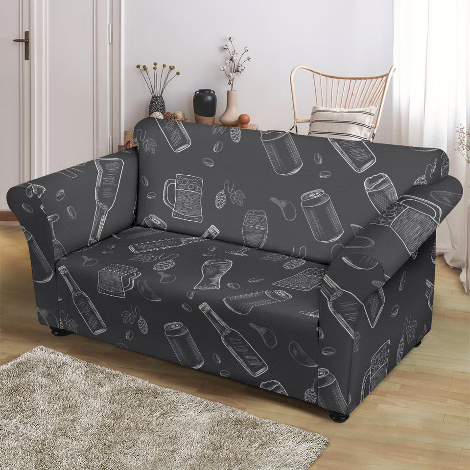 Beer Hand Drawn Pattern Loveseat Couch Slipcover