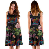 Dragons Flower Pattern Sleeveless Midi Dress