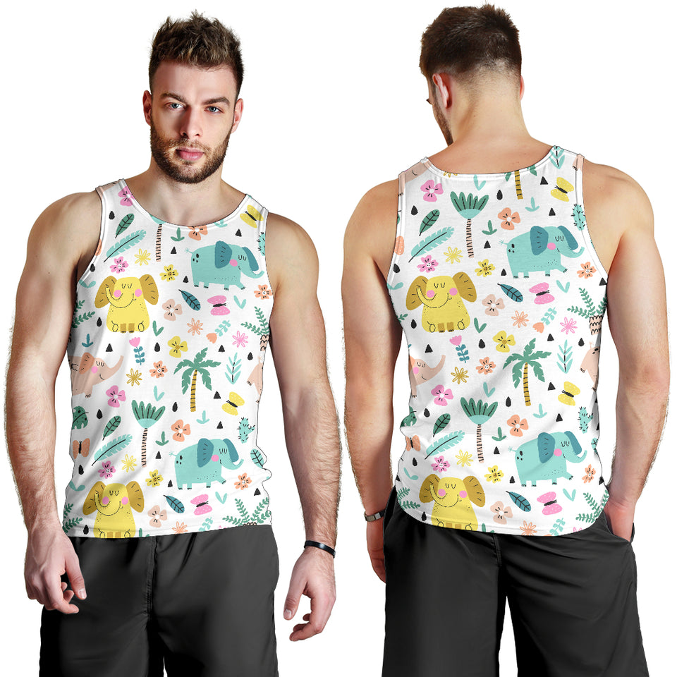 Cute elephants palm tree flower butterfly pattern Men Tank Top