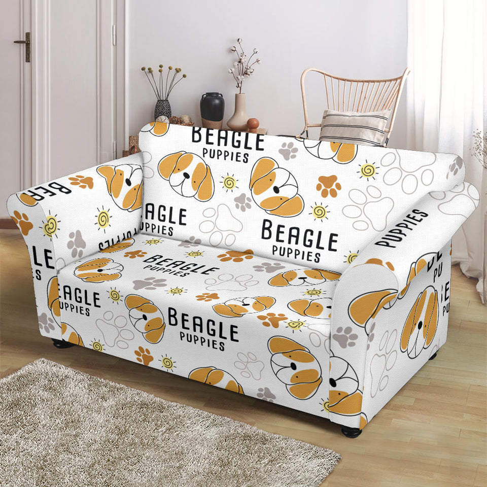 Cute Beagle Dog Pattern Background Loveseat Couch Slipcover