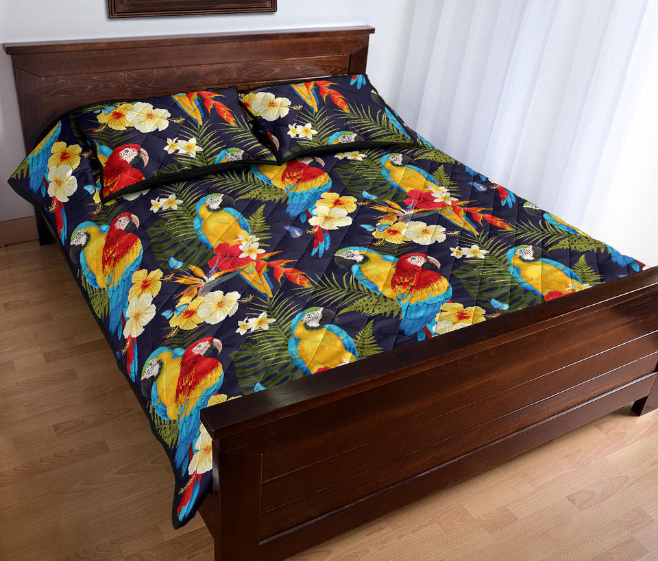 Colorful parrot flower pattern Quilt Bed Set