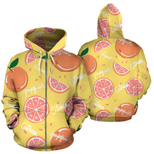 Grapefruit Yellow Background Zip Up Hoodie