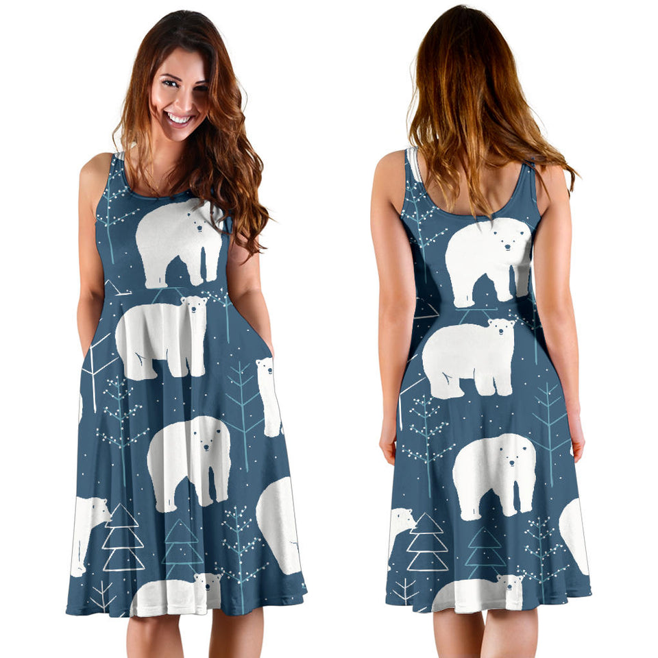 Polar Bear Mother Her Child Pattern Sleeveless Midi Dress