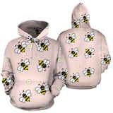 Cute Bee Flower Pattern Pink Background Men Women Pullover Hoodie