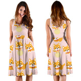 Cute Shiba Inu Dog Pattern Sleeveless Midi Dress