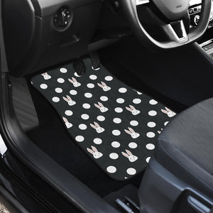 Cute White Rabbit Polka Dots Black Background Front Car Mats