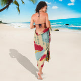 Red Bonsai Gray Sun Japanese Pattern Sarong