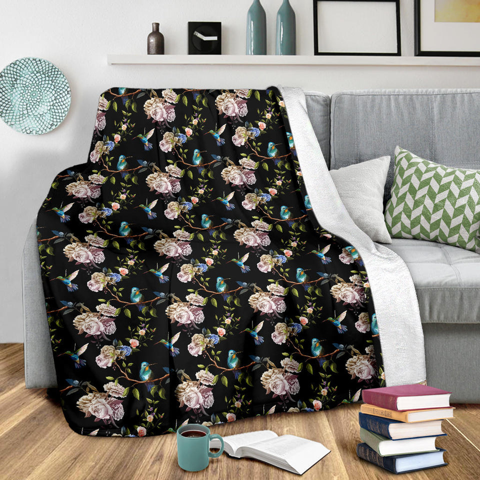 Hummingbird Pattern Print Design 03 Premium Blanket