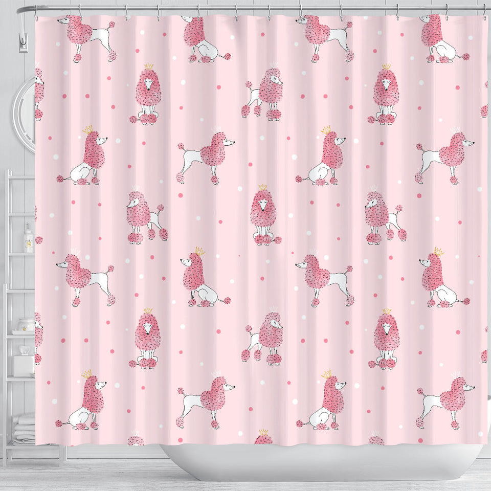 Poodle Dog Pink Color Theme Shower Curtain Fulfilled In US