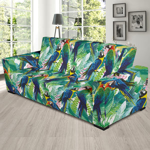 Colorful Parrot Exotic Flower Leaves Sofa Slipcover