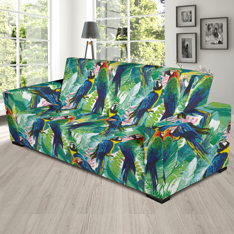 Colorful Parrot Exotic Flower Leaves Sofa Slipcover
