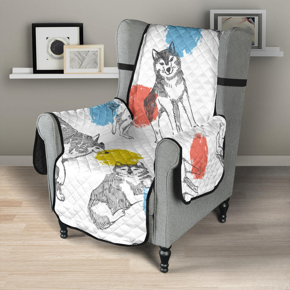 Siberian husky and colorful circle pattern Chair Cover Protector