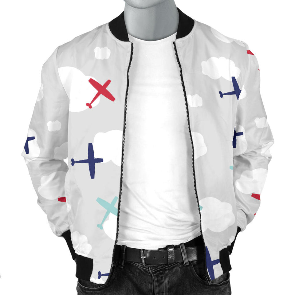Airplane Cloud Grey Background Men'S Bomber Jacket