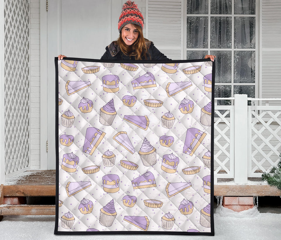 Cakes Pies Tarts Muffins And Eclairs Purple Blueberry Topping Pattern Premium Quilt