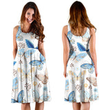 Blue Butterfly Pattern Sleeveless Midi Dress