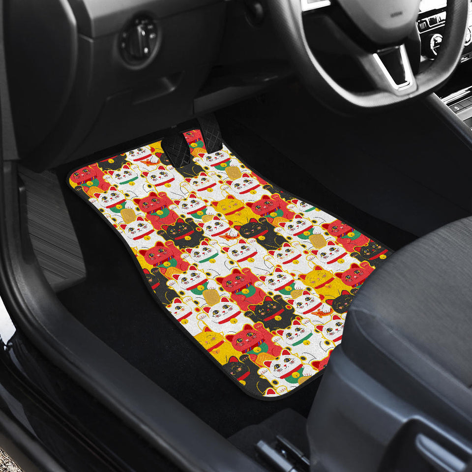 Colorful Maneki Neko Lucky Cat Pattern Front And Back Car Mats