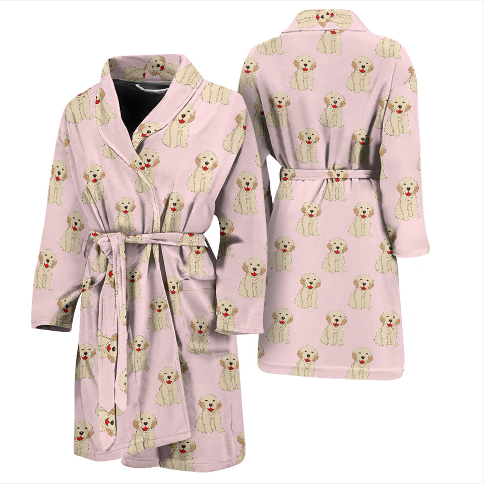Golden Retriever Pattern Print Design 02 Men's Bathrobe