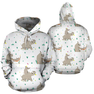 Cute Rhino Pattern Background Men Women Pullover Hoodie