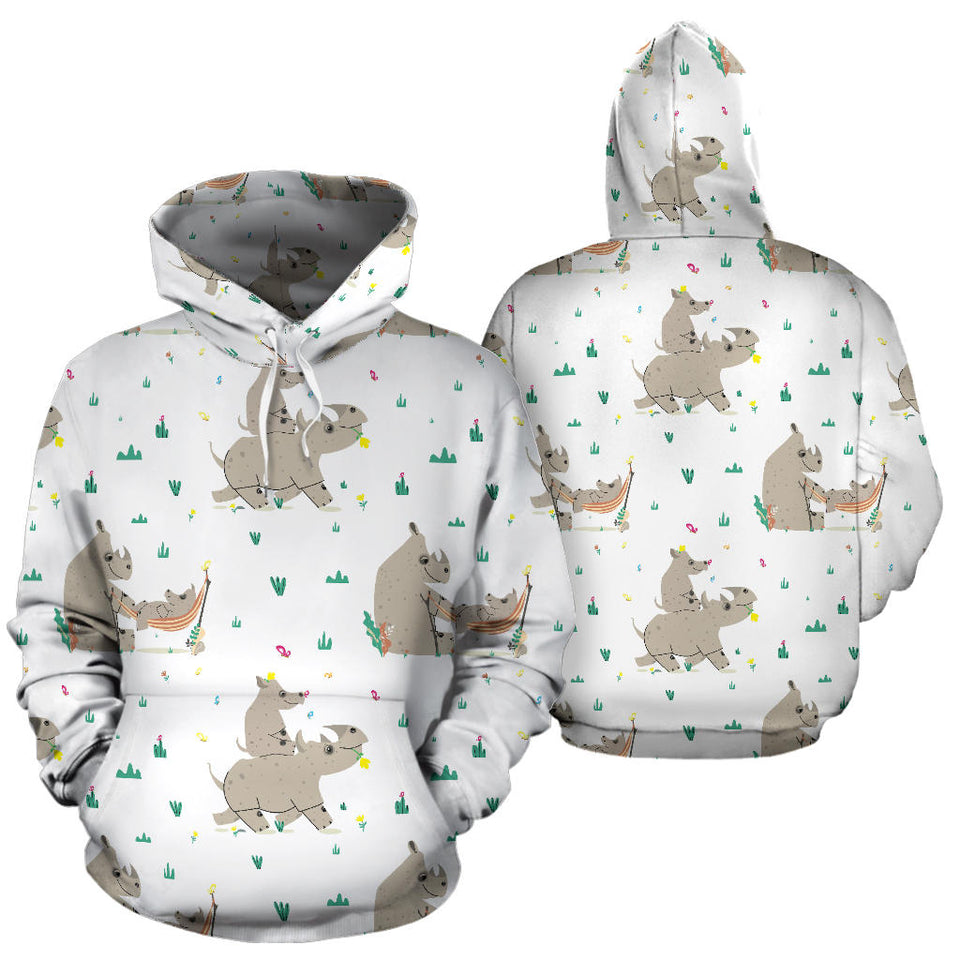 Cute Rhino Pattern Background Men Women Pullover Hoodie