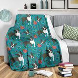 Boston Terrier Beautiful Flower Pattern Premium Blanket
