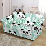 Panda Pattern Tropical Leaves Background Loveseat Couch Slipcover