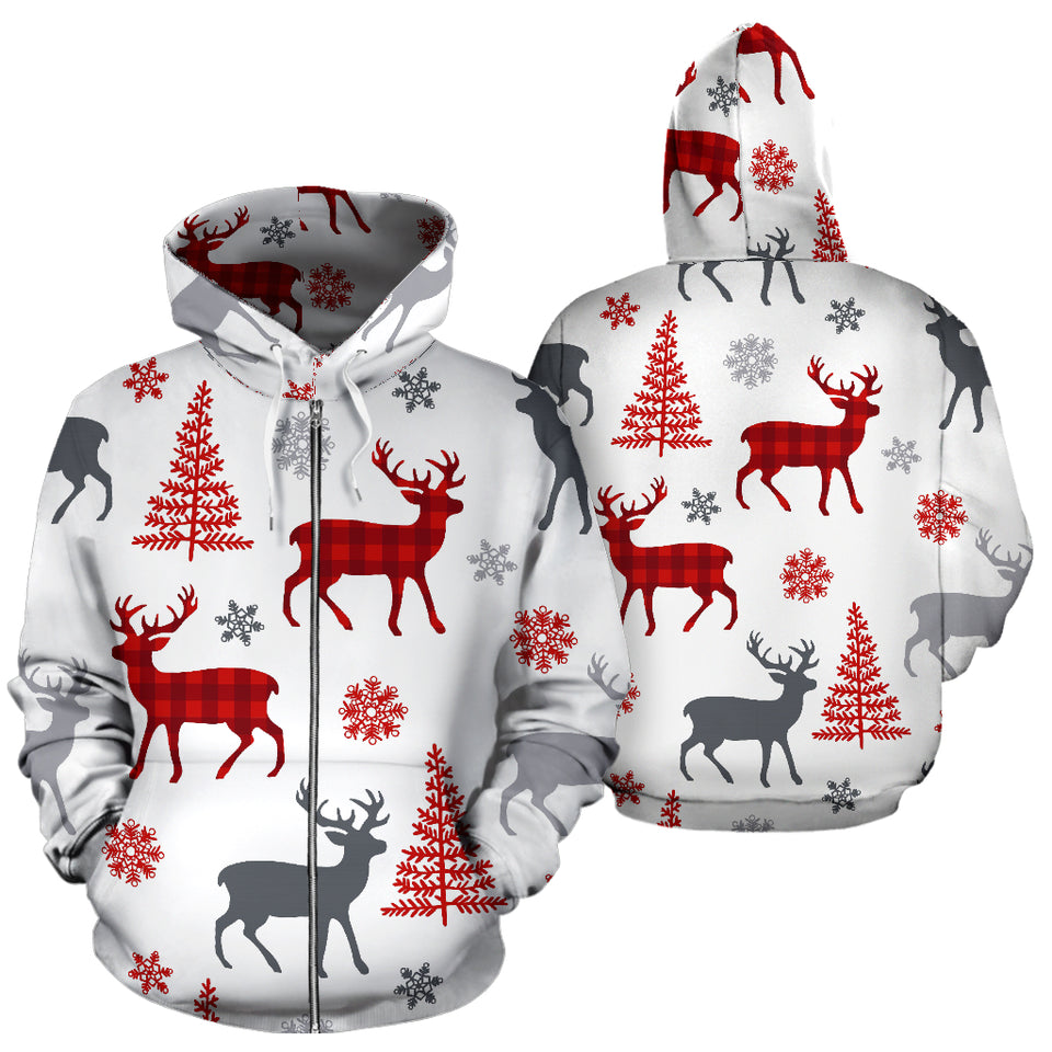 Deer Tree Snowflakes Chrismas Pattern Zip Up Hoodie