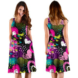Heart Dot Wave Star Creative Design Pattern Sleeveless Midi Dress