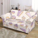 Cakes Pies Tarts Muffins And Eclairs Purple Blueberry Topping Pattern Loveseat Couch Slipcover