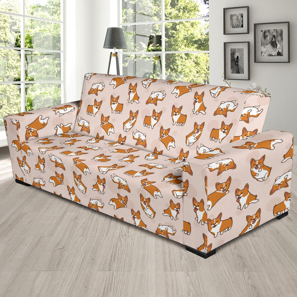 Cute Corgis Pattern Pink Background Sofa Slipcover