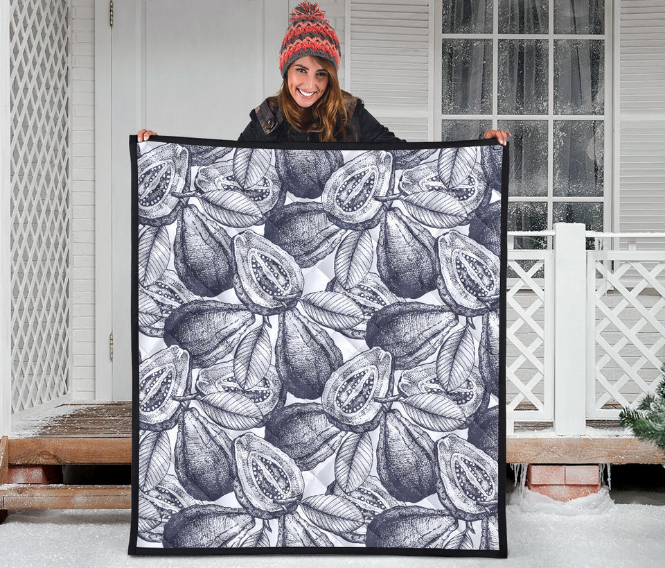 Guava Tropical Hand Drawn Pattern Premium Quilt