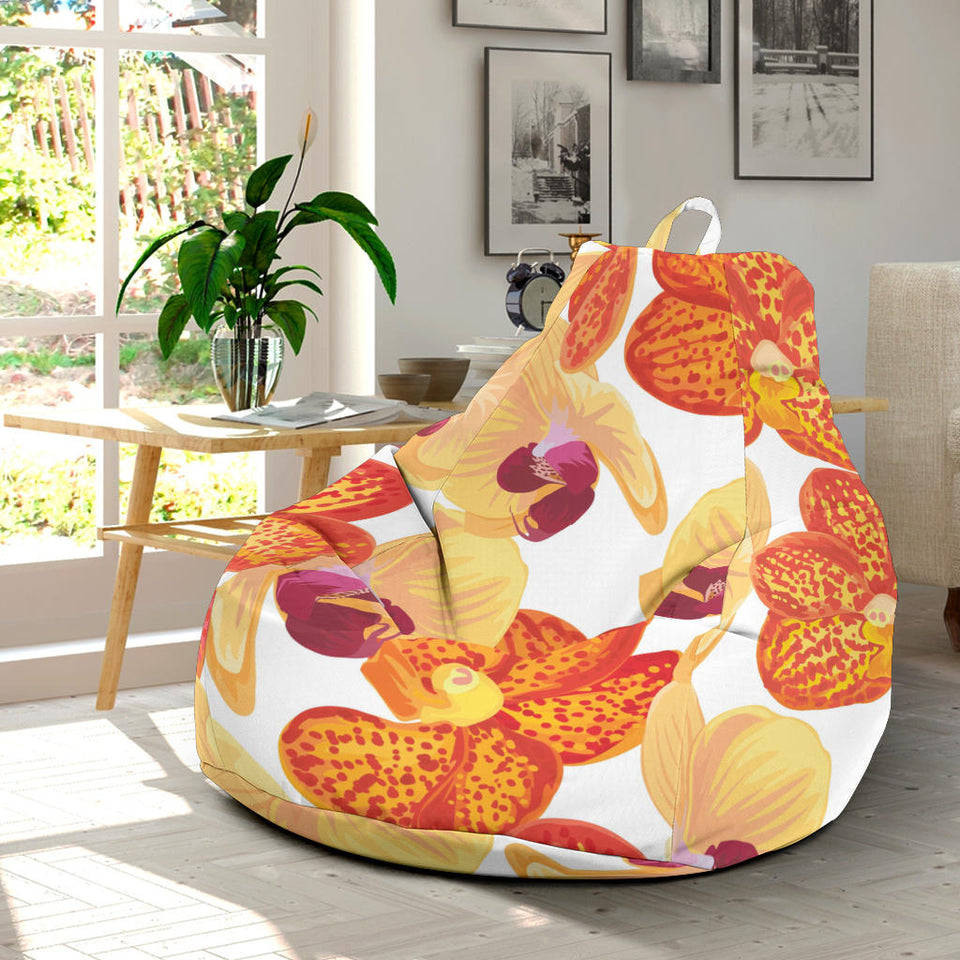 Orange Yellow Orchid Flower Pattern Background Bean Bag Cover