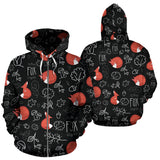 Fox Sleeping Fox Pattern Zip Up Hoodie