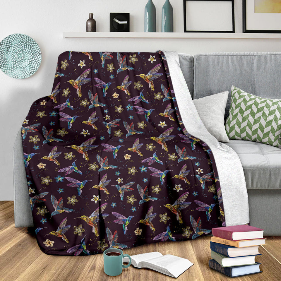 Hummingbird Pattern Print Design 04 Premium Blanket