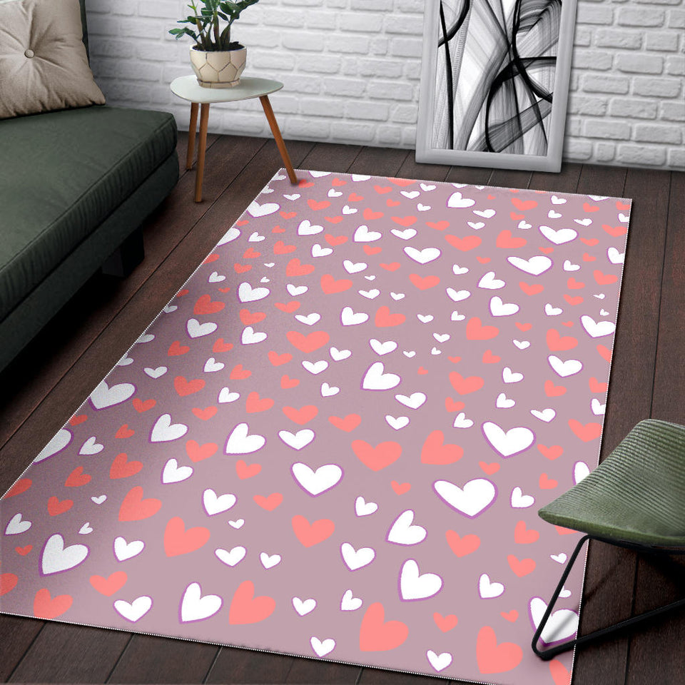 Coral White Heart Pattern Area Rug