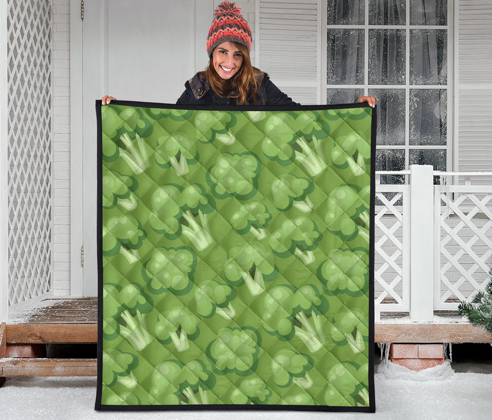 Broccoli Pattern Green Background Premium Quilt
