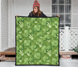 Broccoli Pattern Green Background Premium Quilt