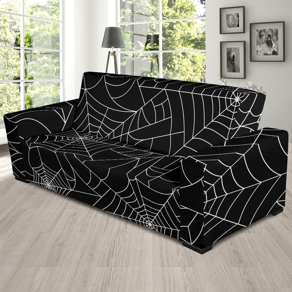 Spider Web Pattern Black Background White Cobweb Sofa Slipcover