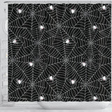 Spider Web Design Pattern Black Background White Cobweb Shower Curtain Fulfilled In US