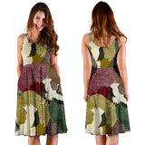 Japanese Cranes Flying Forest Dot Pattern Sleeveless Midi Dress
