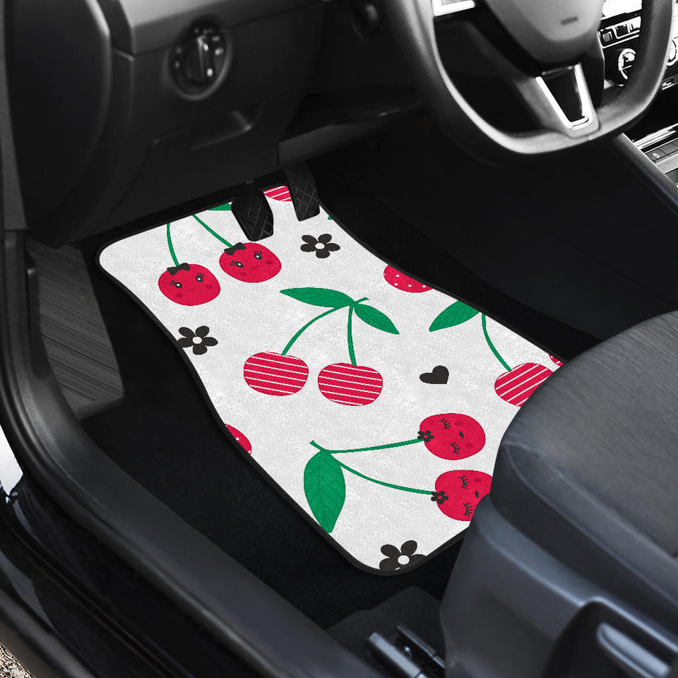 Cherry Pattern White Background Front And Back Car Mats