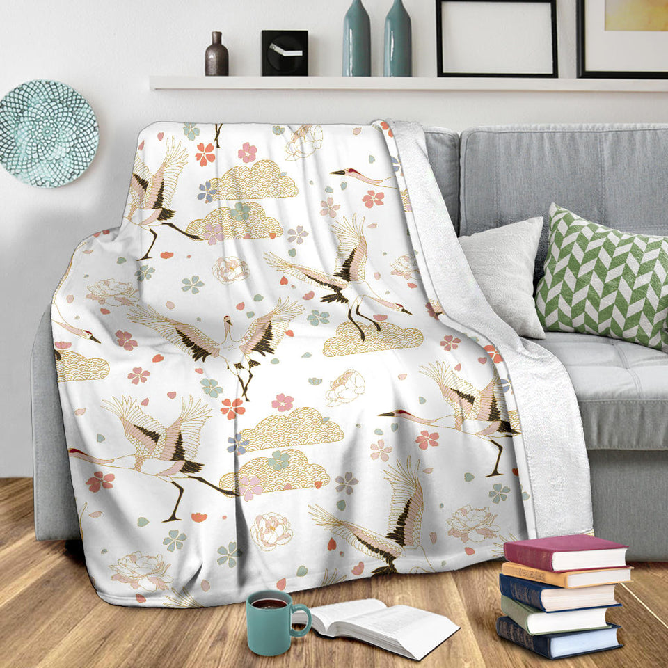 Beautiful Japanese Cranes Pattern Premium Blanket