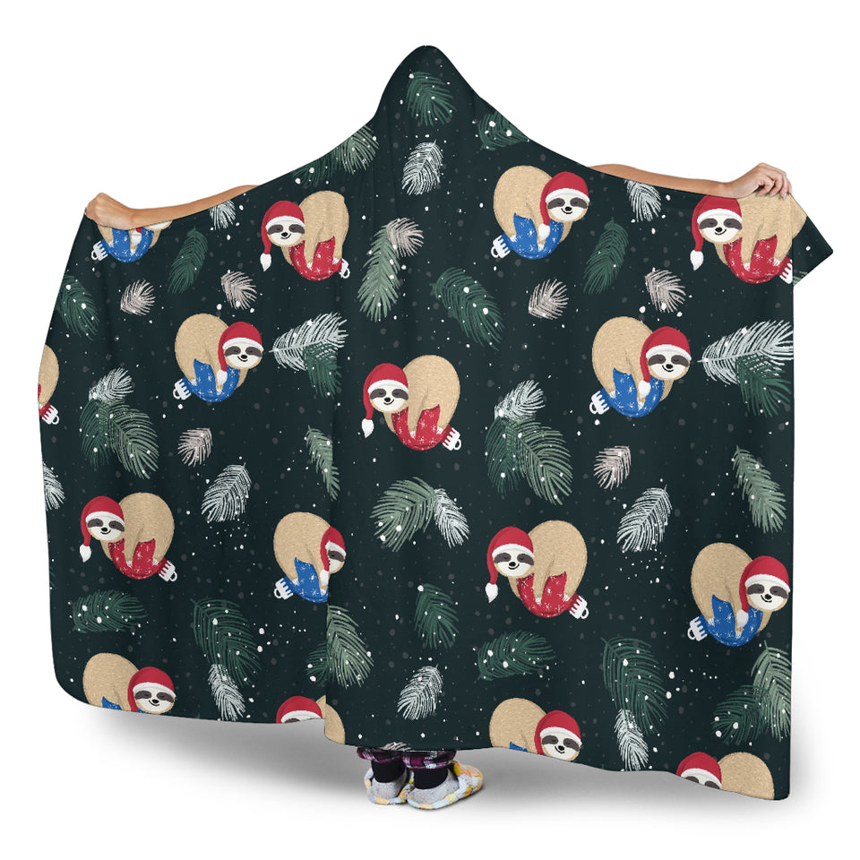 Cute Sloths Sleeping Christmas Ball Santa Hat Pattern Hooded Blanket