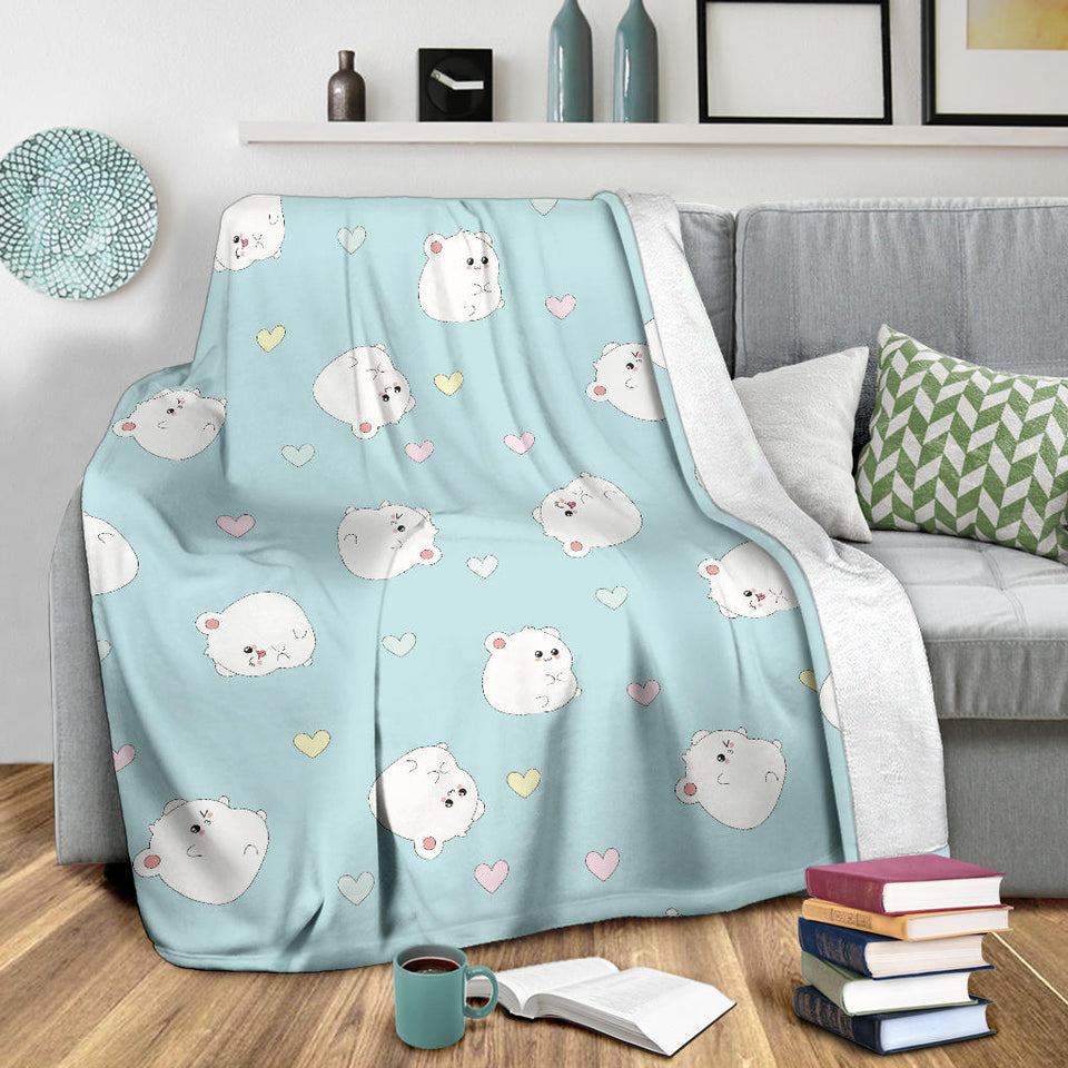 White Cute Hamsters Heart Pattern Premium Blanket